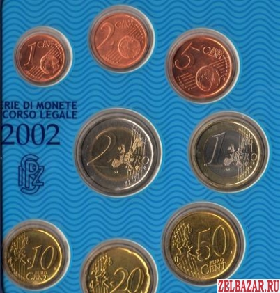 Набор Евро из 8 монет 2002 год UNC.  Книжка.  Италия